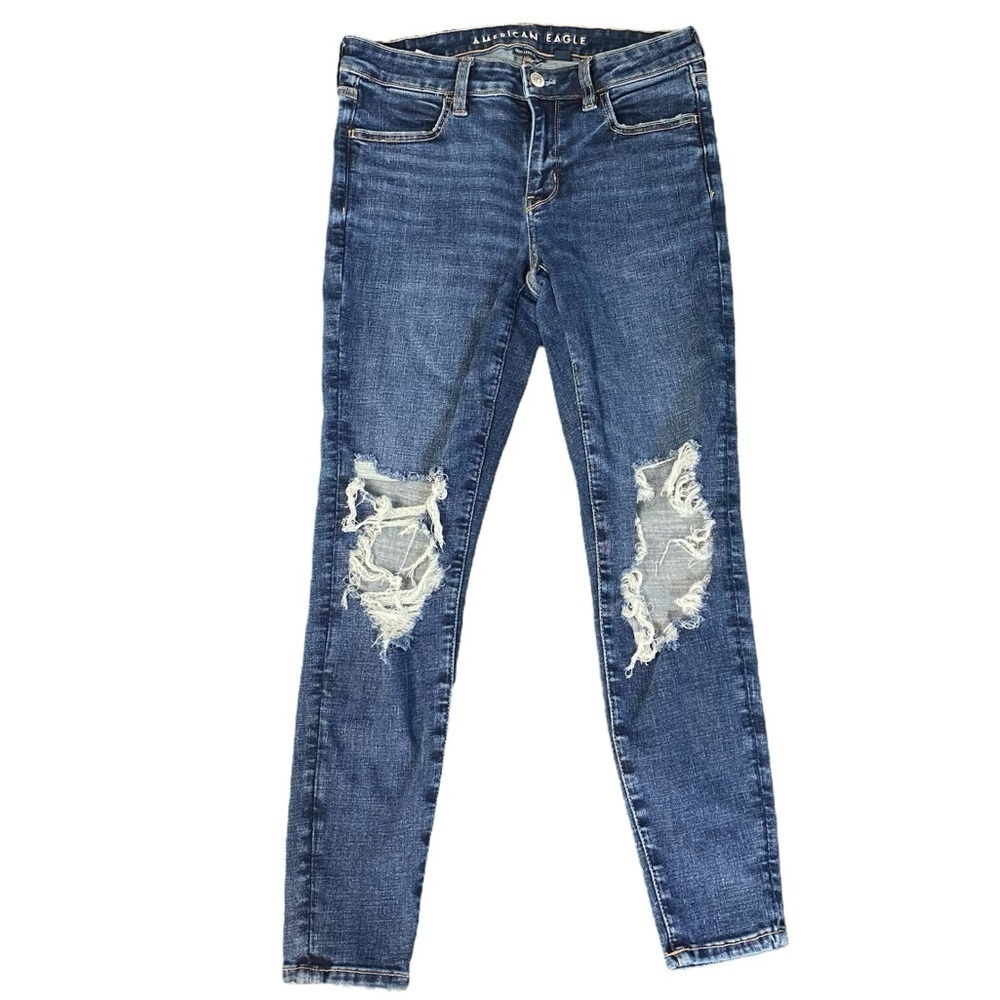 American Eagle Next Level Stretch Ripped Blue JEGGING Jeans Size 4 Short